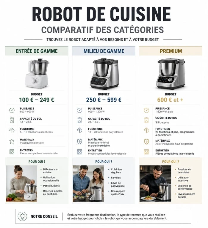 Infographie comparative des gammes de robots de cuisine pour choisir le meilleur robot cuisine