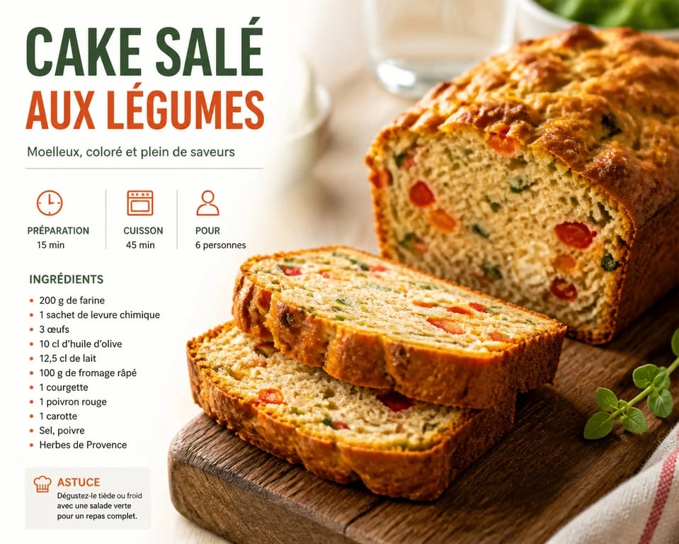 Cake salé aux légumes, recette salée facile et moelleuse
