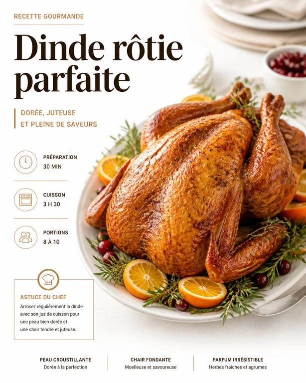 Recette de dinde au four dorée et croustillante pour un repas de fête