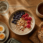 petit dej équilibré recette porridge chia fruits œufs pain levain