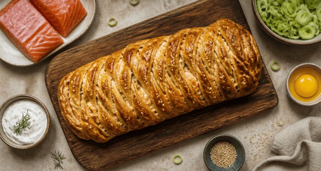 recette feuilleté salé saumon poireaux doré