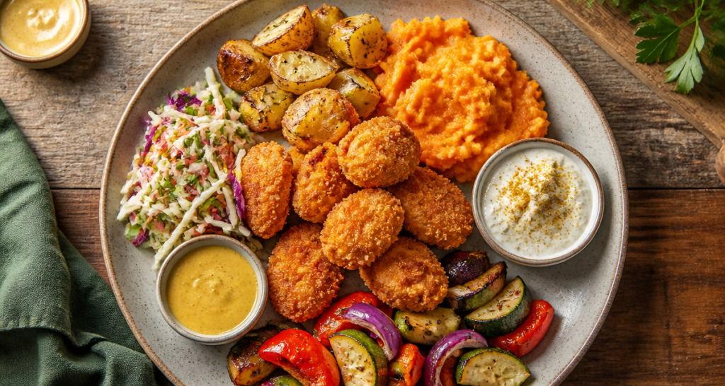 accompagnement nuggets maison assiette variée