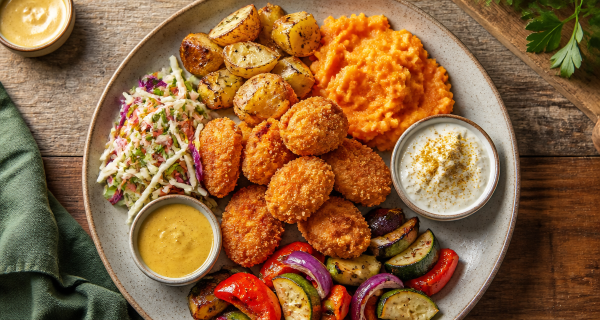 accompagnement nuggets maison assiette variée
