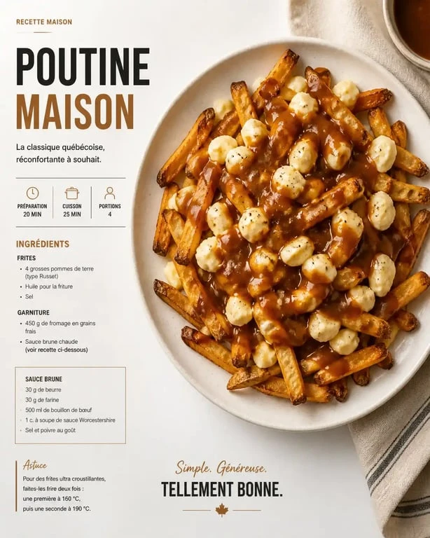 Poutine maison réalisée avec des restes de frites, une idée recette anti-gaspillage