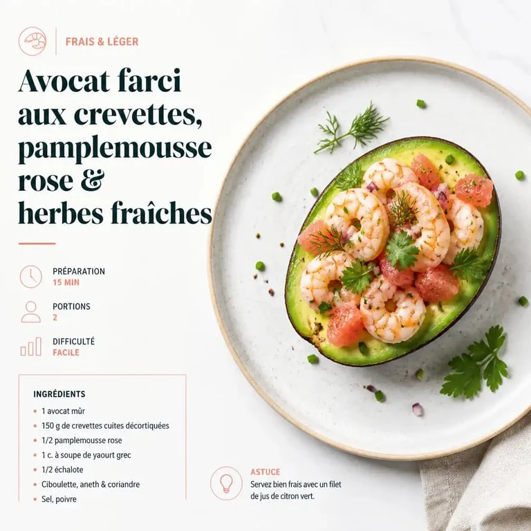 Recette d'avocat en entrée farci aux crevettes et pamplemousse