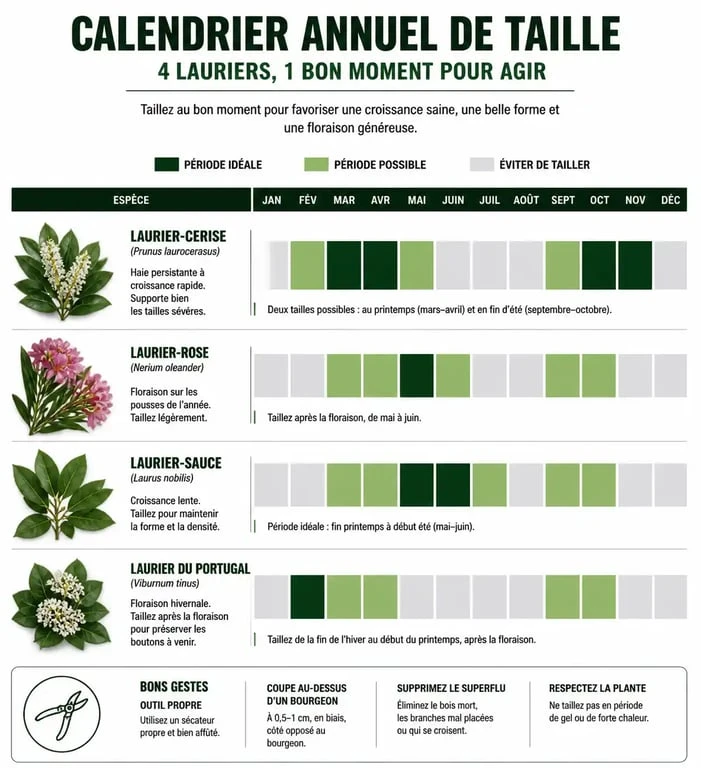 Calendrier de taille des lauriers par espèce pour un jardin sain