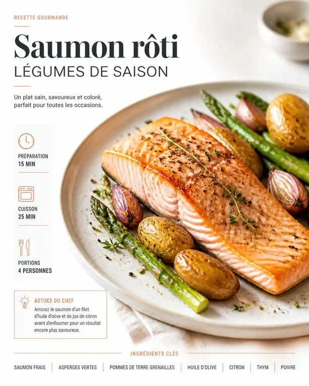 Pavé de saumon au four avec ses légumes rôtis en accompagnement