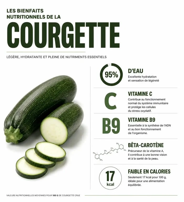 Infographie sur les bienfaits nutritionnels de la courgette de saison