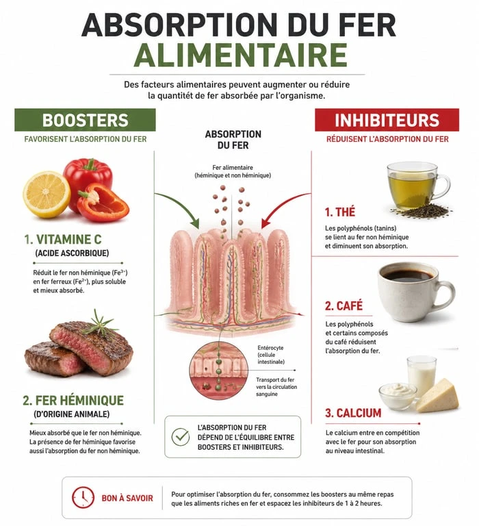 Infographie sur l'absorption du fer et les aliments riches en fer