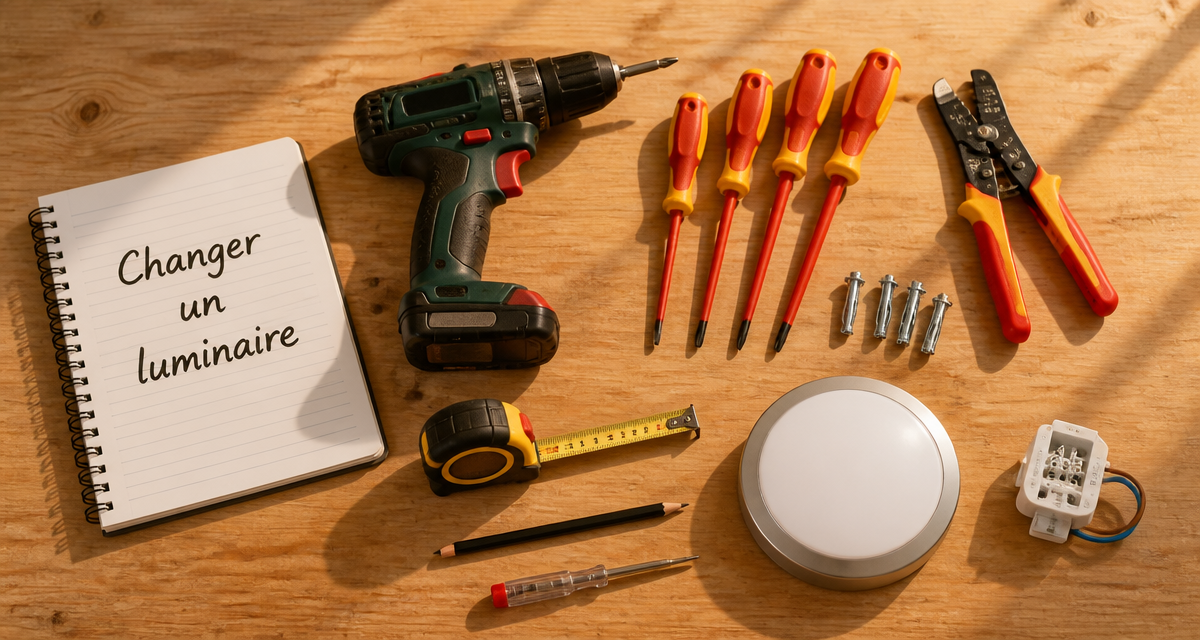 installer luminaire plafond outils sur plan de travail