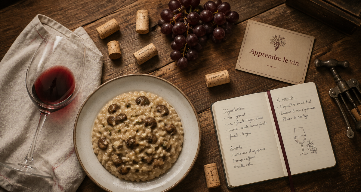 apprendre vin table dégustation étiquette