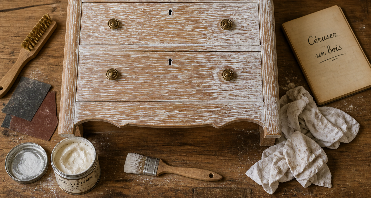 ceruser un bois avec brosse métallique et cire