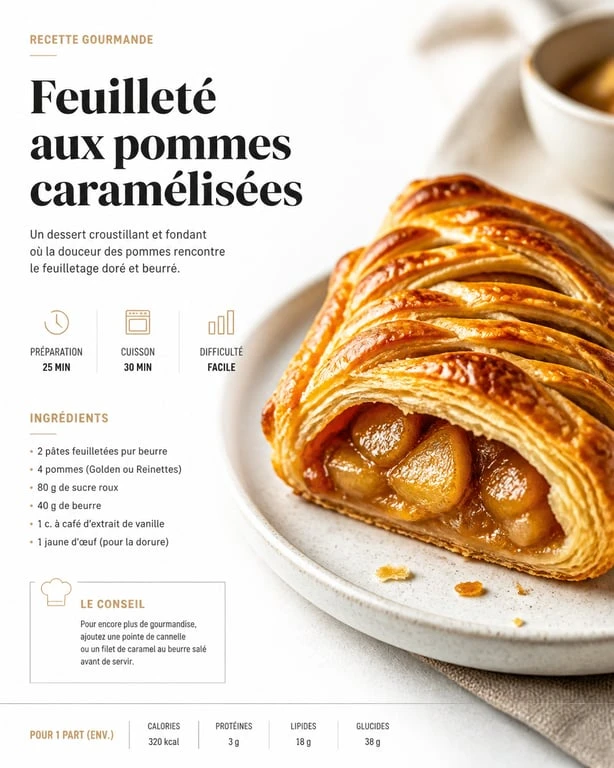 Feuilleté aux pommes caramélisées croustillant, recette avec de la pate feuilletee