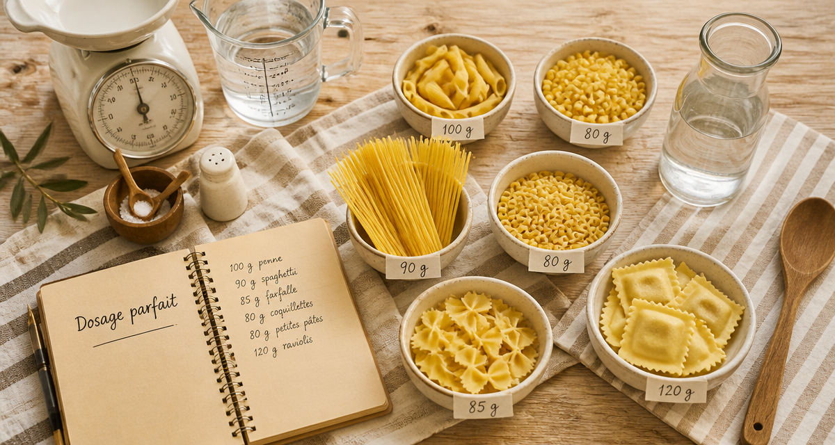 Grammage pate par personne, portions de pâtes crues pesées
