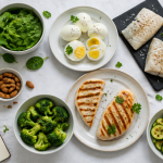 menu regime proteine 2 semaines aliments sur table