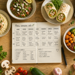 menu semaine 1 personne sur table avec plats individuels