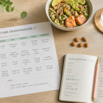plan alimentaire nutritionniste pdf sur table avec repas