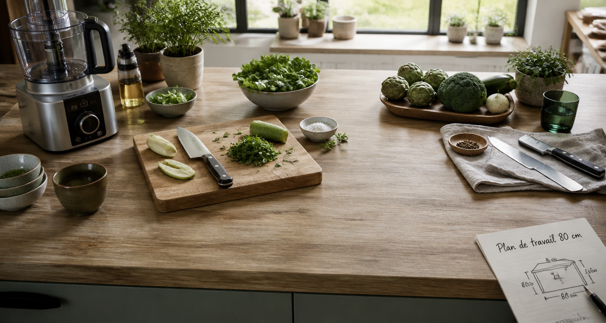 plan de travail 80 cm de profondeur cuisine stratifié bois clair