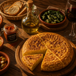 Recette des tapas espagnol, tortilla et sauces sur table