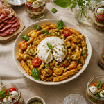 repas froid entre amis table salade penne