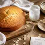 un gateau avec un oeuf sur planche en bois