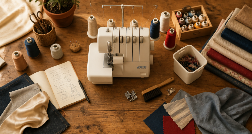 Surfileuse moderne sur table de couture