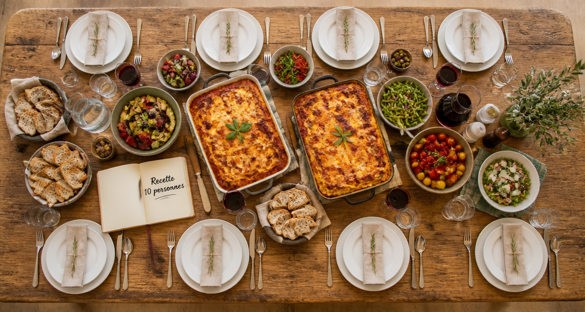 Table dressée pour recette 10 personnes lasagnes