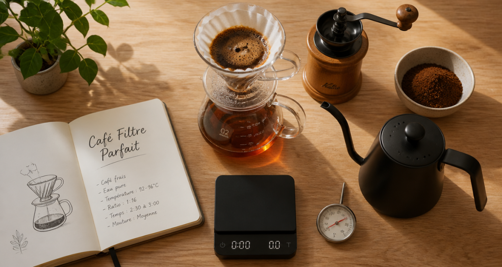 comment faire un bon café filtre avec V60 et balance