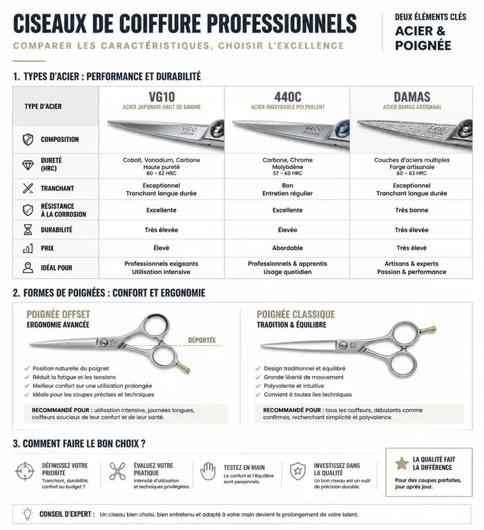 Infographie comparative des meilleurs ciseaux de coiffure professionnels pour choisir son équipement