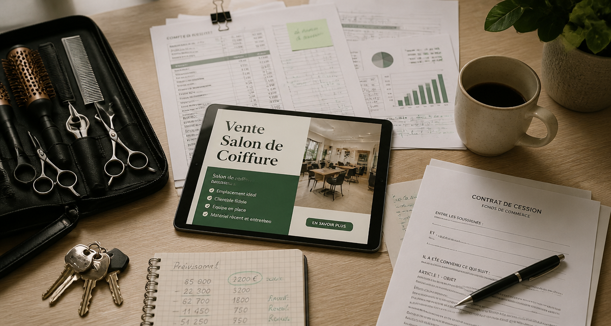 vente d un salon de coiffure sur bureau avec outils et contrats
