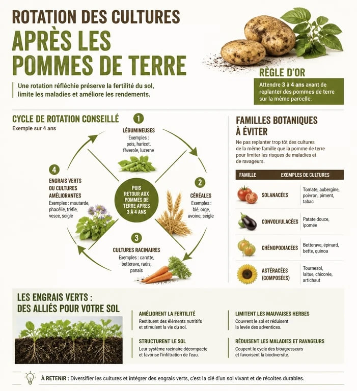 Infographie sur la rotation des cultures après les pommes de terre au potager