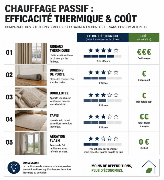Infographie comparative des méthodes pour chauffer une maison sans chauffage
