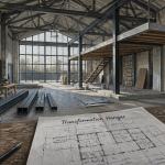 Hangar aménagé en maison avec mezzanine et baies vitrées