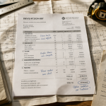 les artisans du batiment sur un bureau avec devis et assurance