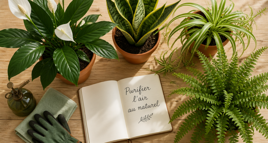 plantes d'interieur depolluante en pots sur table
