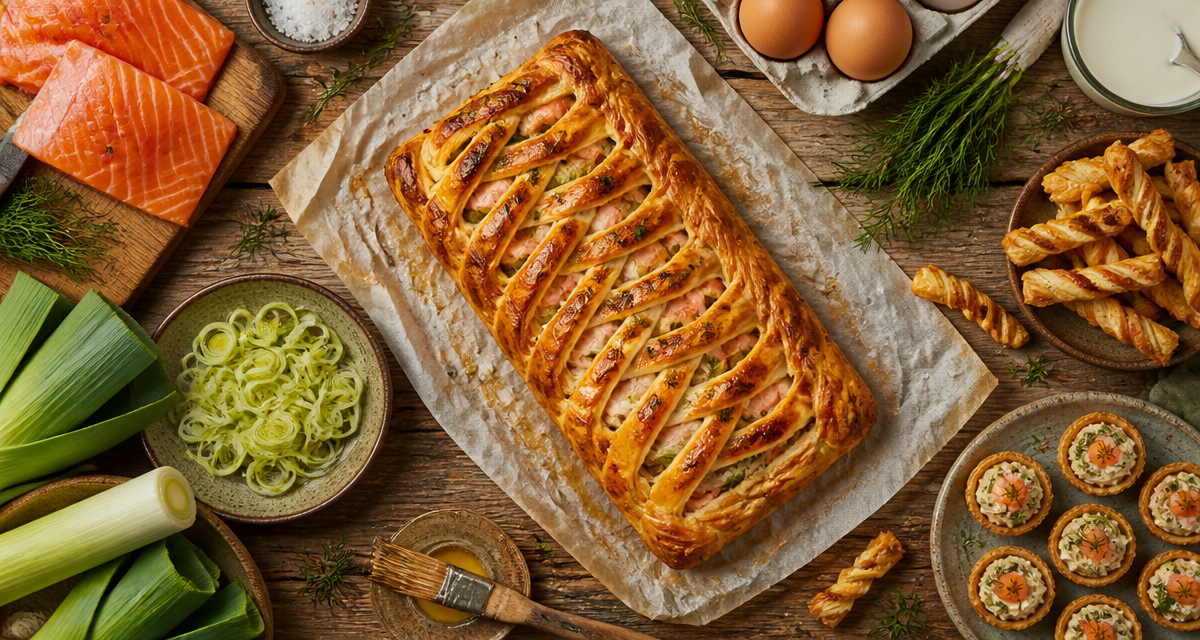recette avec de la pate feuilletee tresse saumon poireaux