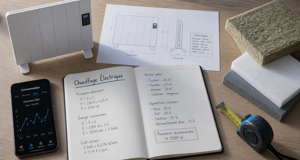 chauffage individuel electrique sur bureau avec radiateur carnet smartphone