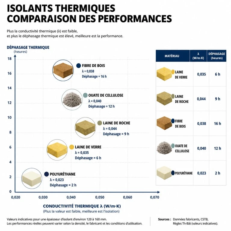 Comparatif des performances des meilleurs isolants thermiques : conductivité et déphasage