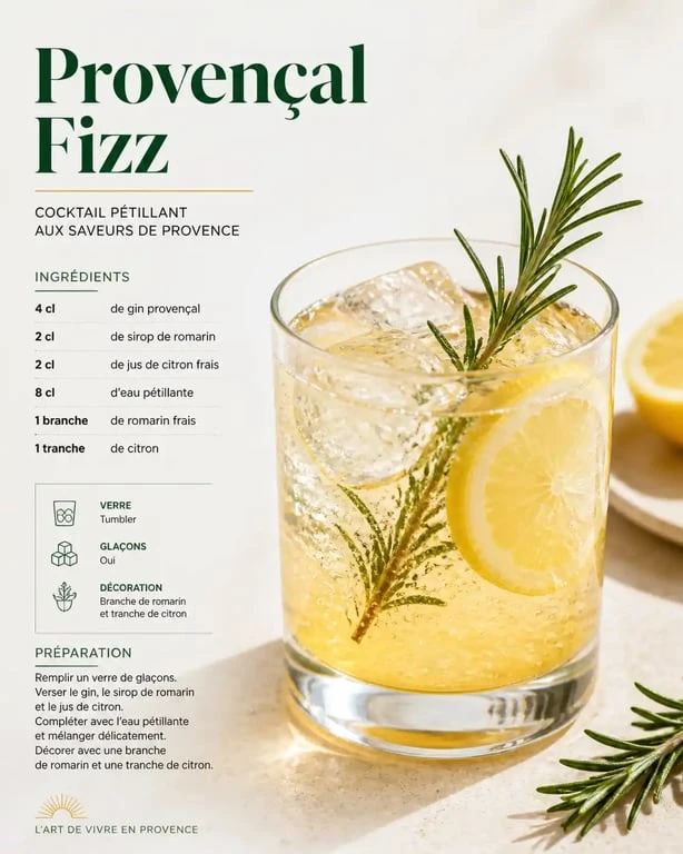 Cocktail Provençal Fizz, une recette de vin cuit apéritif français rafraîchissant.