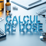 Scene medicale de calcul de dose sur bureau blanc