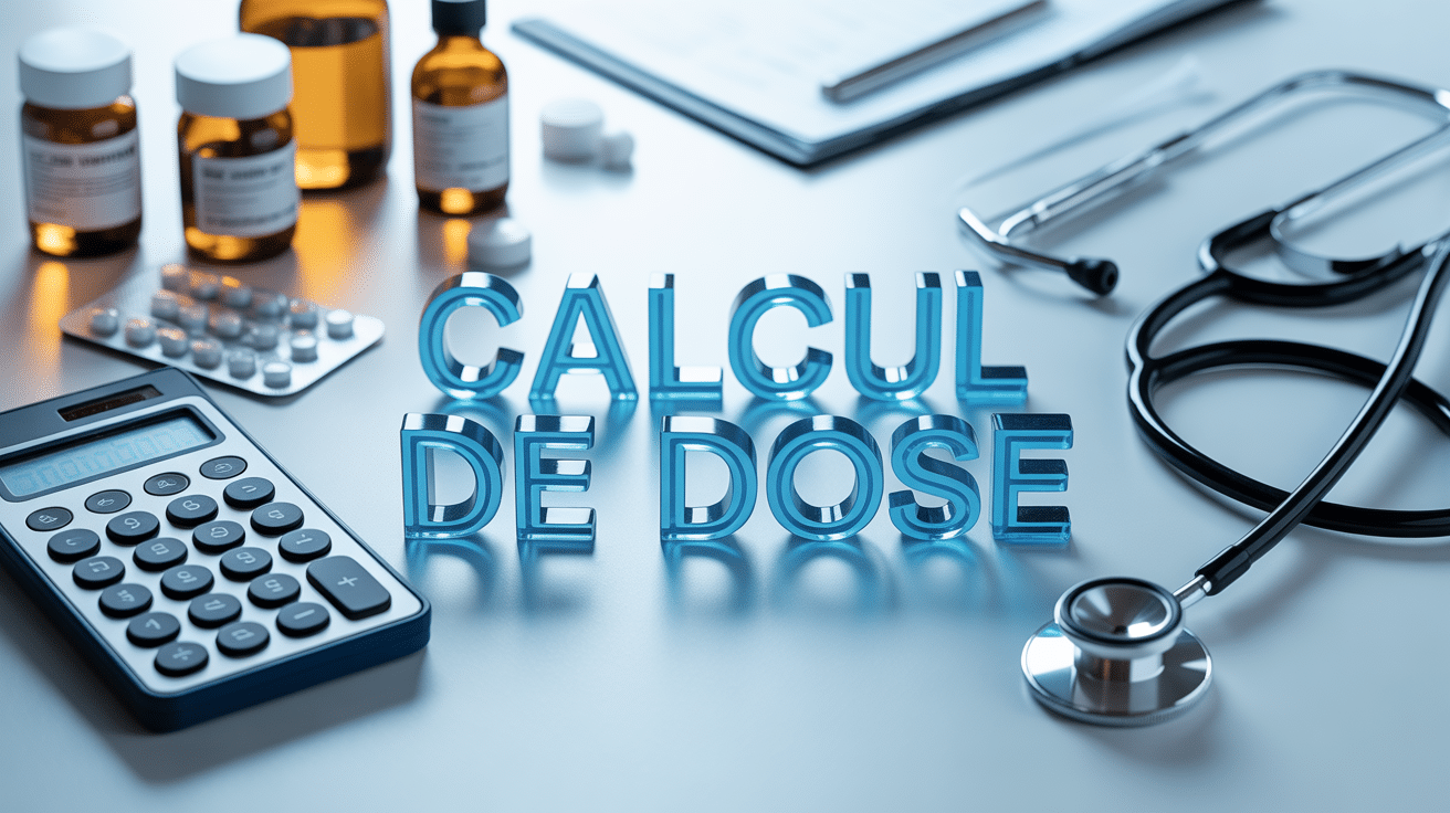 Scene medicale de calcul de dose sur bureau blanc