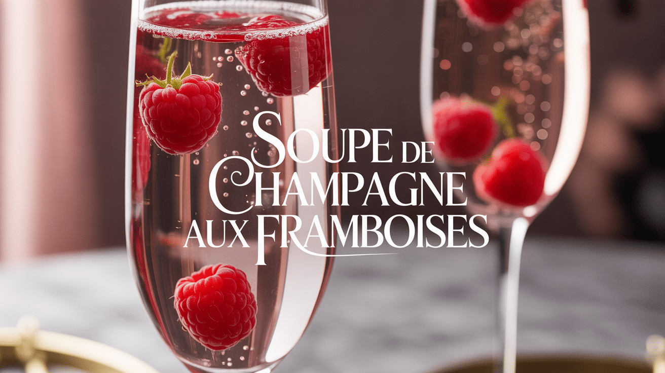 Soupe de champagne aux framboises dans flûte élégante