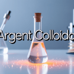 flacon argent colloidal sur fond scientifique