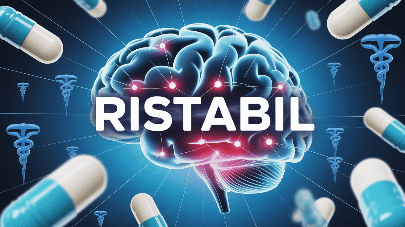 Illustration cerveau stylisé et pilules ristabil