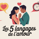 Illustration moderne des 5 langages de l'amour couple et symboles