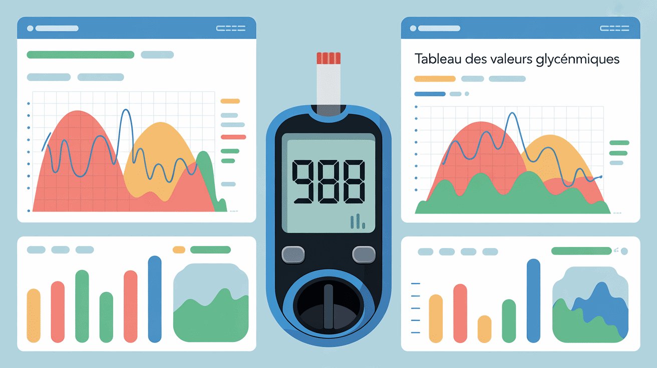 infographie taux de glycémie : tableau des valeurs glycémiques