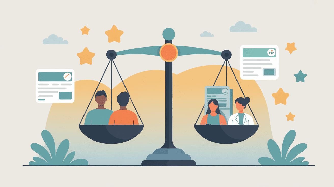 avis sur clinique racine carrée illustration moderne balance patients