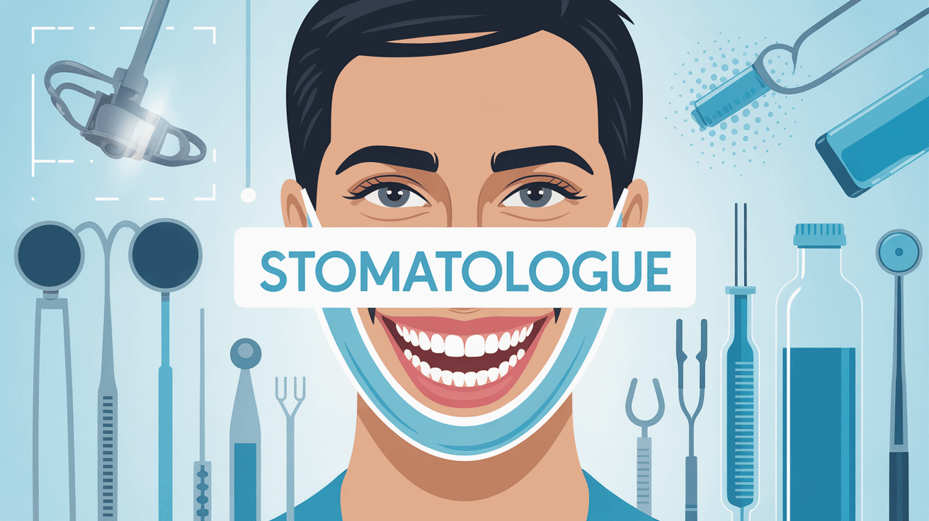 Stomatologue définition illustration stylisée du visage et mâchoires