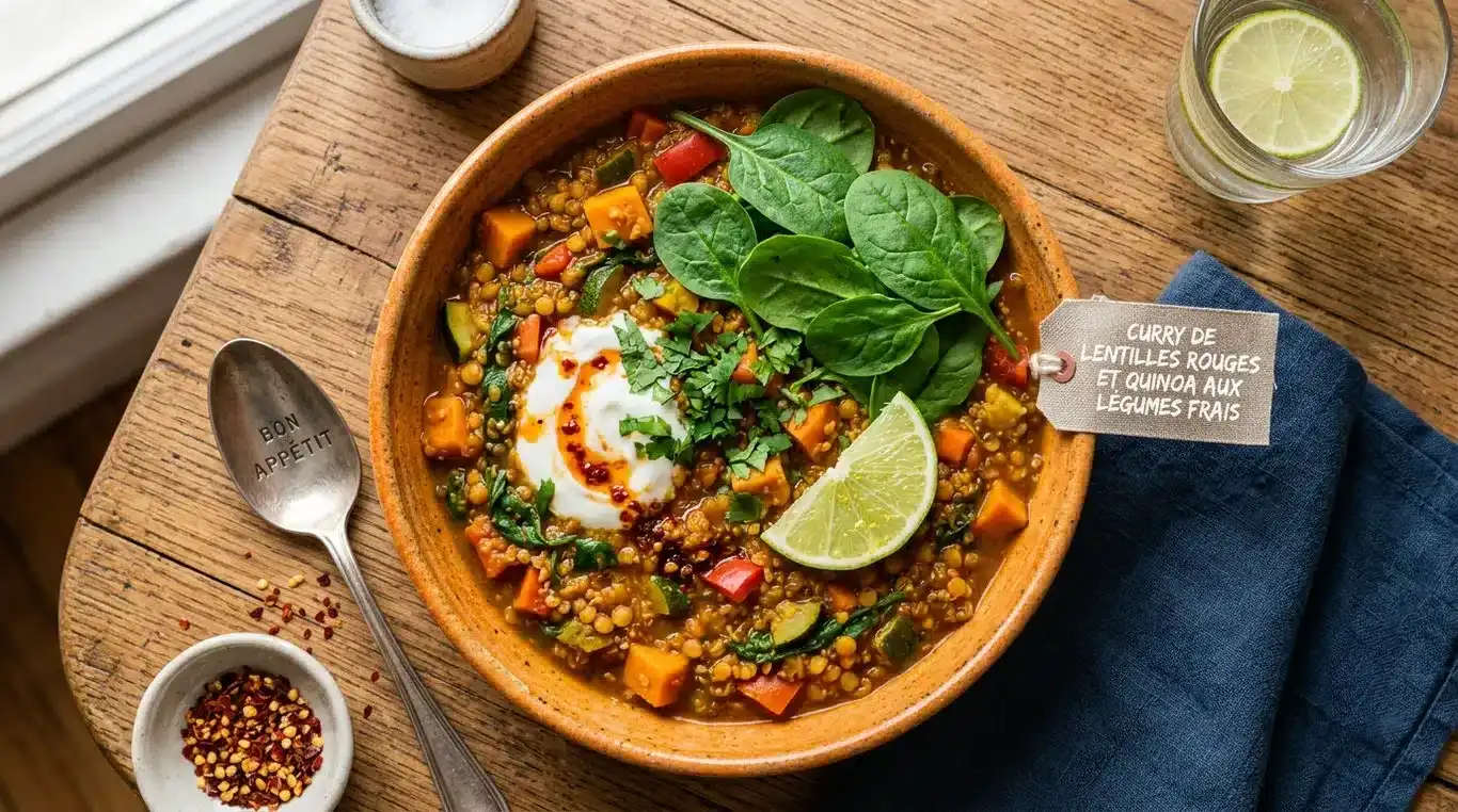 Curry de lentilles corail et quinoa aux petits légumes