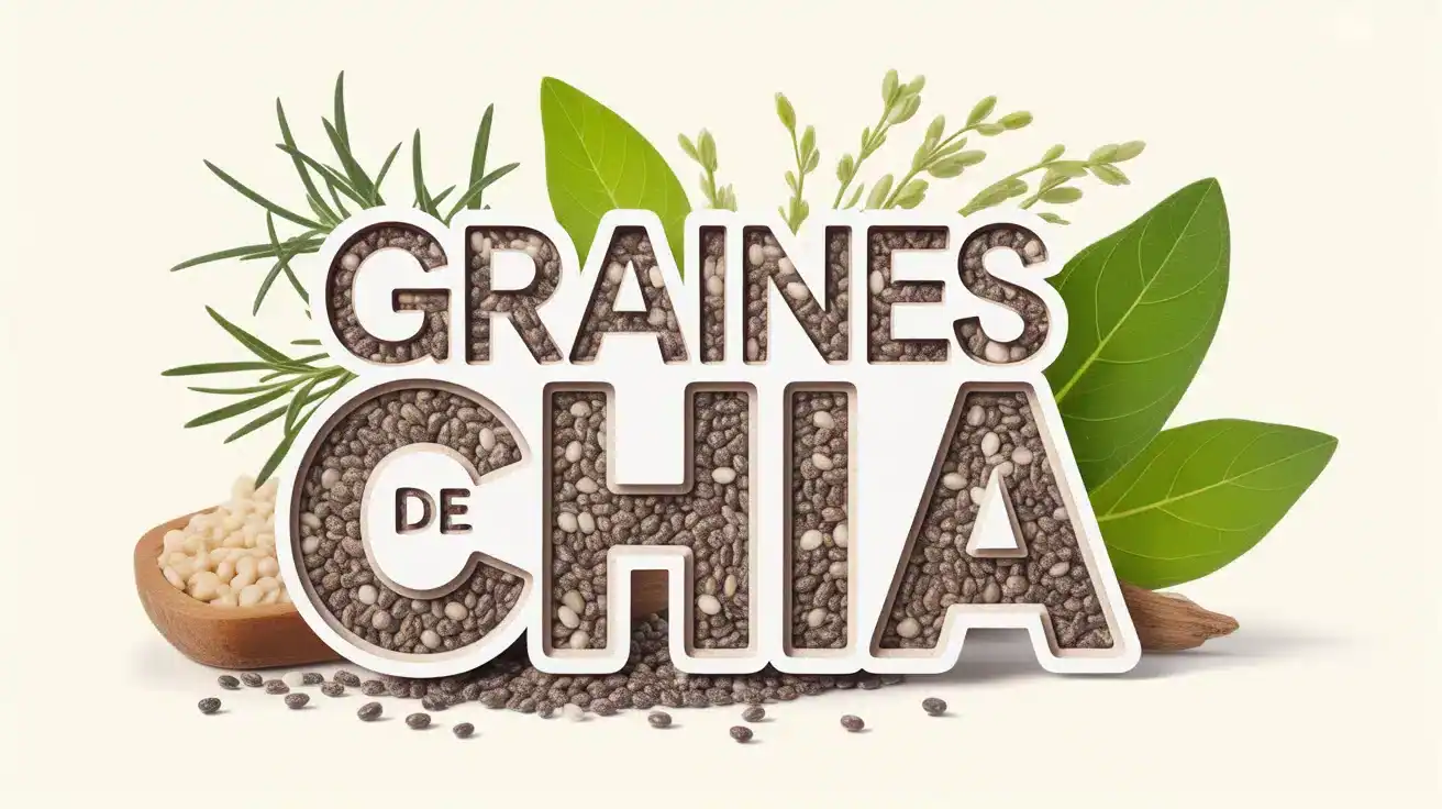 Illustration colorée de graines de chia avec feuilles et graines dispersées